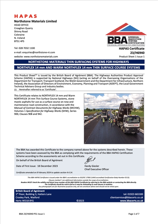 NORTHFLEX 14mm ThinSurf HAPAS Certificate 23H6940