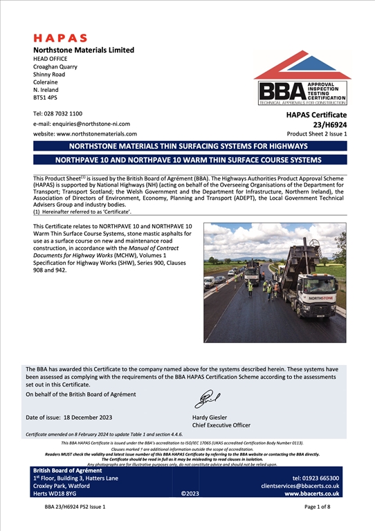 NORTHPAVE 10mm ThinSurf HAPAS Certificate 23H6924