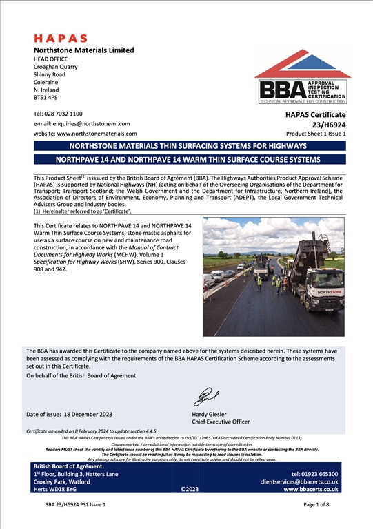 NORTHPAVE 14mm ThinSurf HAPAS Certificate 23H6924